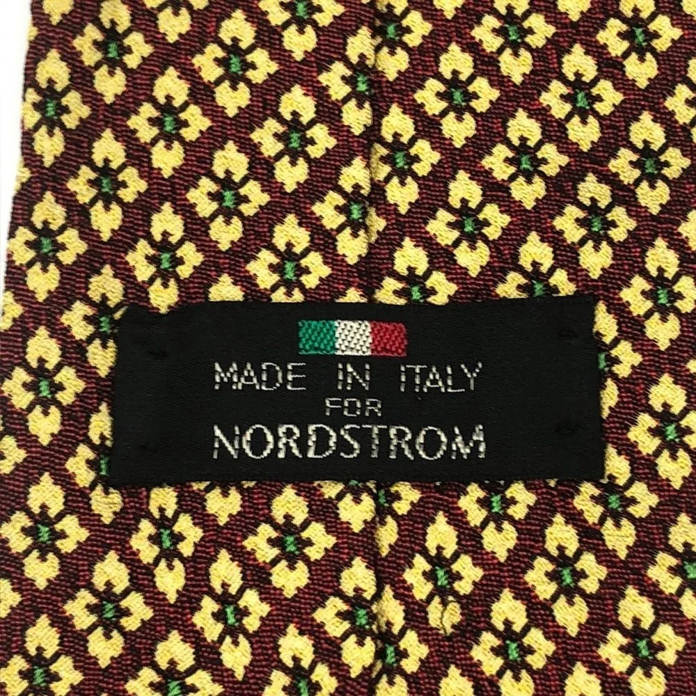 Made In Italy For Nordstrom Tie Men's 100% Silk Yellow Floral Geometric Necktie
